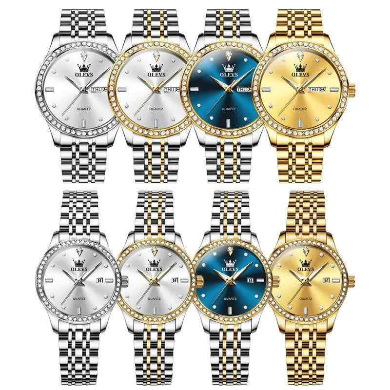 Radiant Diamond-Embedded Couples Watch Set