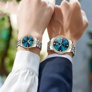 Radiant Diamond-Embedded Couples Watch Set
