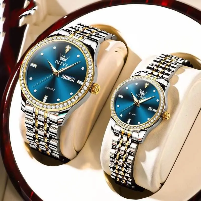 Radiant Diamond-Embedded Couples Watch Set