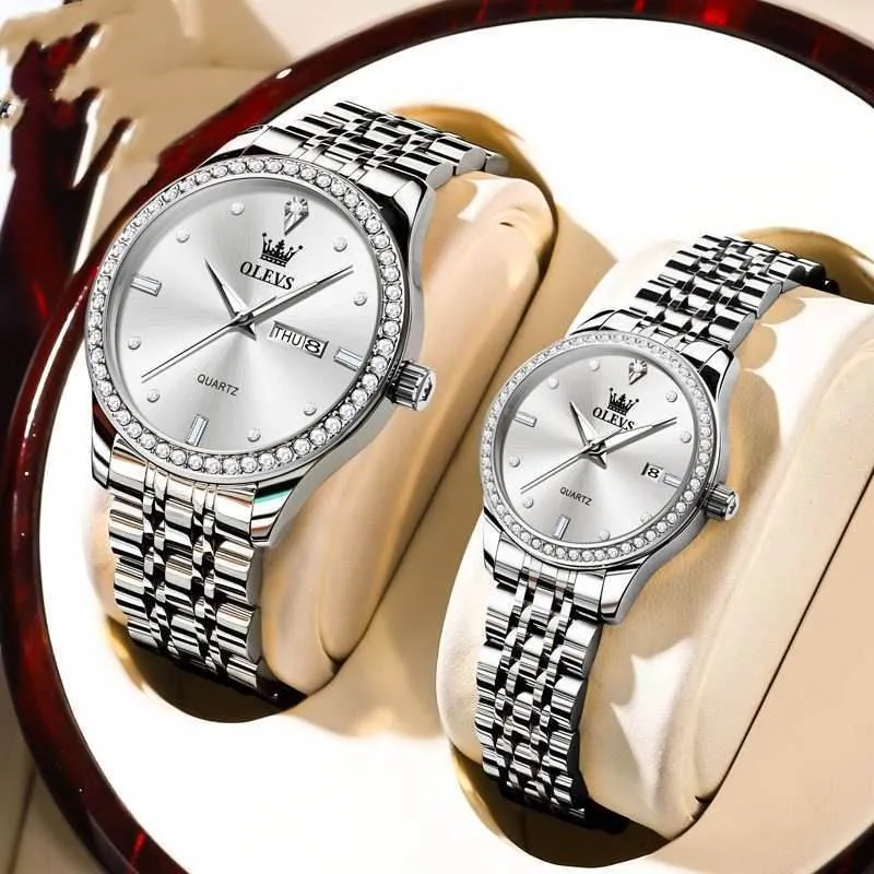 Radiant Diamond-Embedded Couples Watch Set