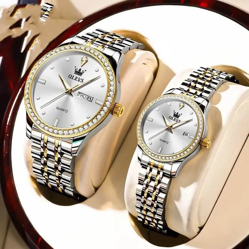 Radiant Diamond-Embedded Couples Watch Set