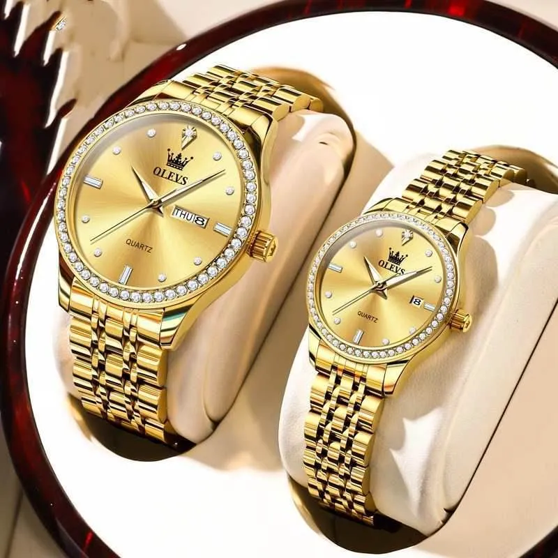 Radiant Diamond-Embedded Couples Watch Set