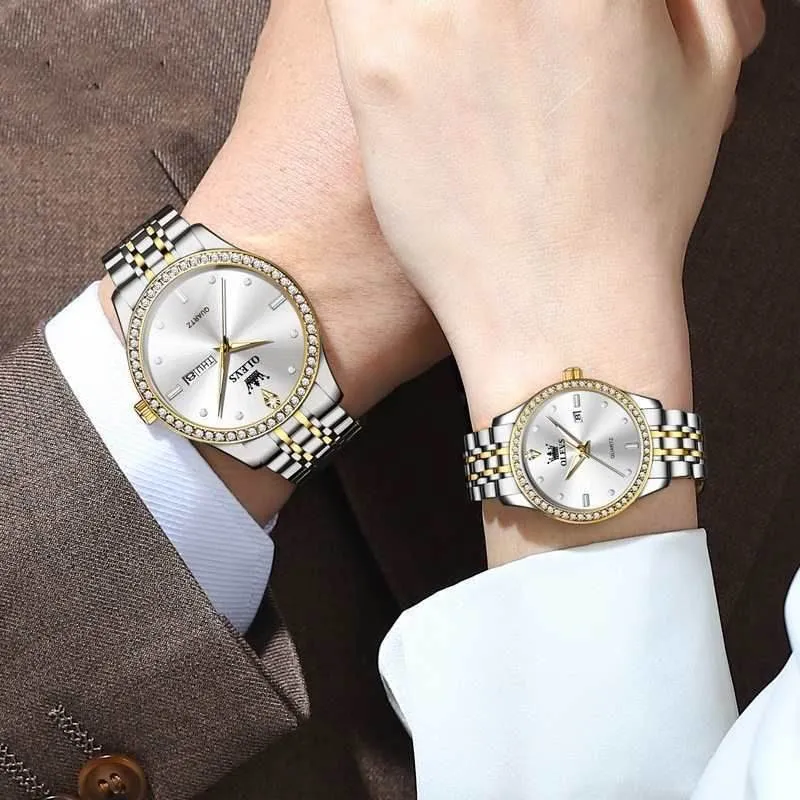 Radiant Diamond-Embedded Couples Watch Set