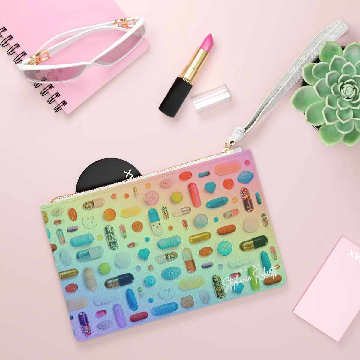 Rainbow Pill Grid Clutch Bag