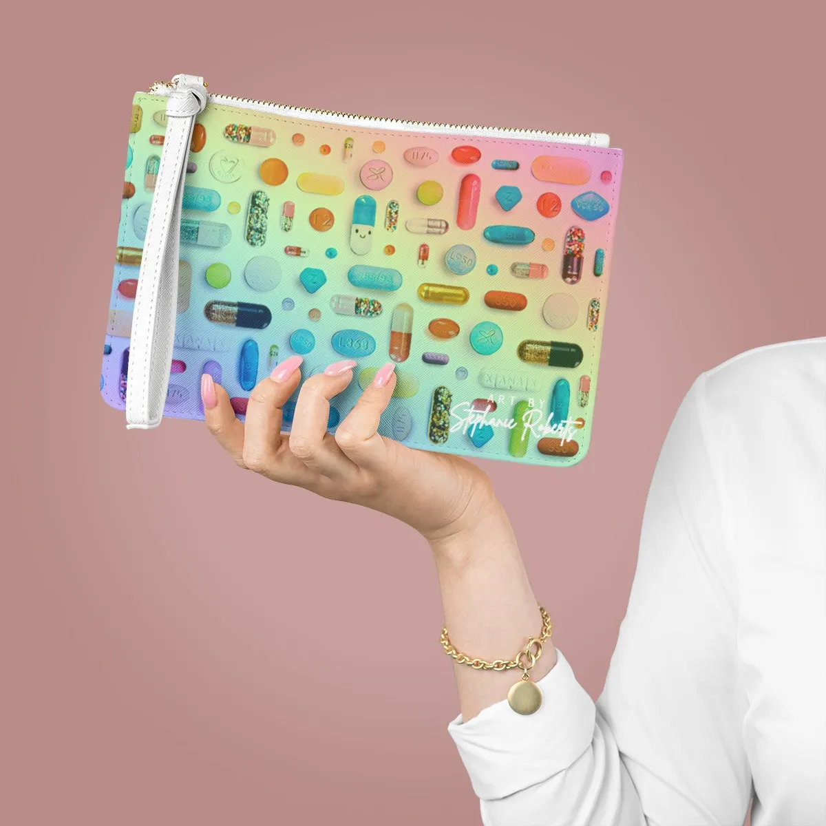 Rainbow Pill Grid Clutch Bag