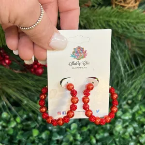 Red Pearl Hoop Earrings