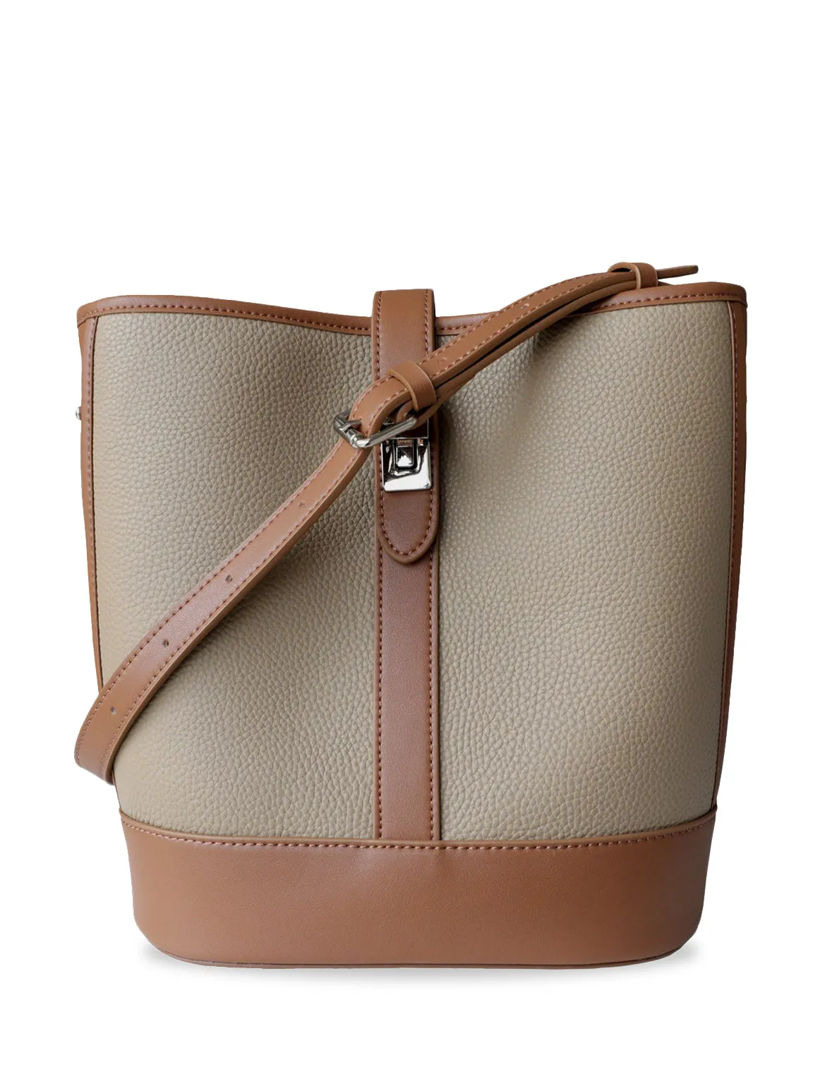 Retro Leather Bucket Shoulder Bag Saddle Tote Bag Silver Hardware