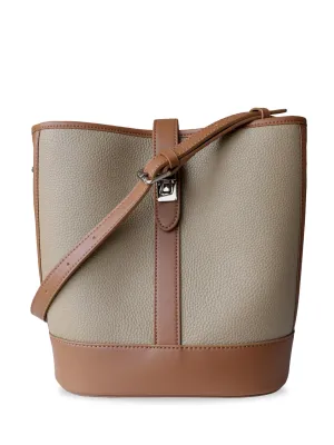 Retro Leather Bucket Shoulder Bag Saddle Tote Bag Silver Hardware