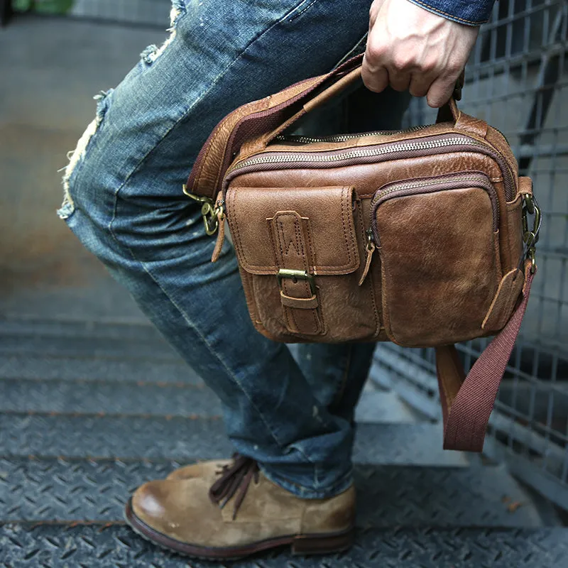 Retro Men Messenger Bag Full Grain Leather Tote Shoulder Bag Crossbody Bag Z6840