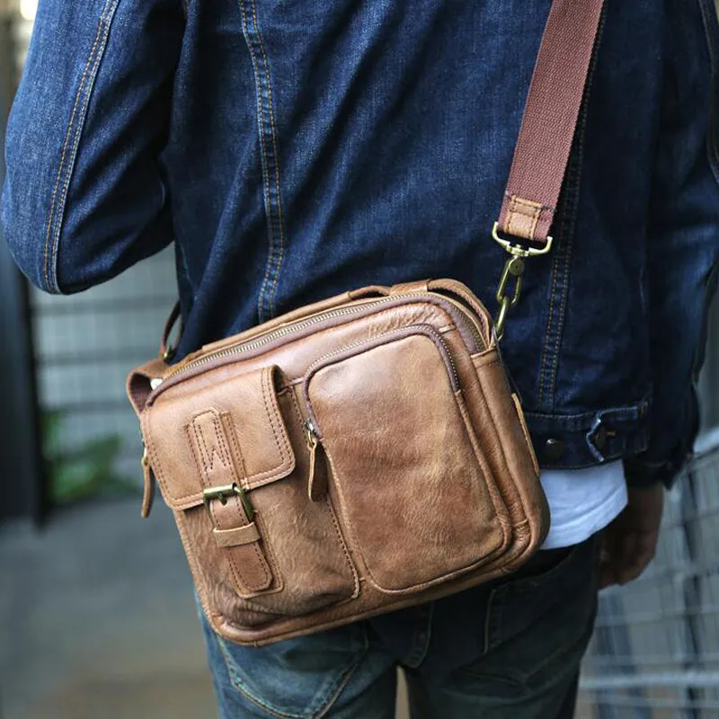 Retro Men Messenger Bag Full Grain Leather Tote Shoulder Bag Crossbody Bag Z6840