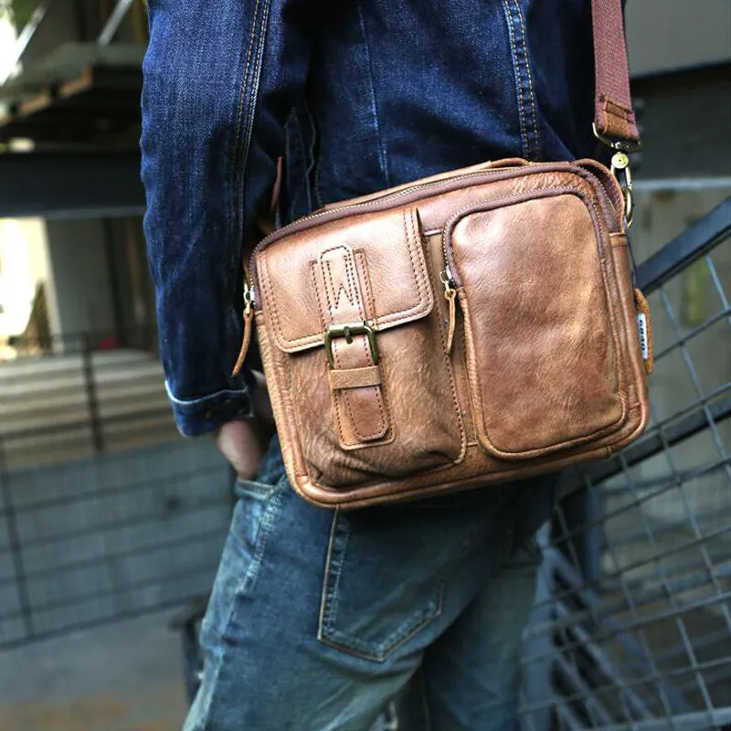 Retro Men Messenger Bag Full Grain Leather Tote Shoulder Bag Crossbody Bag Z6840