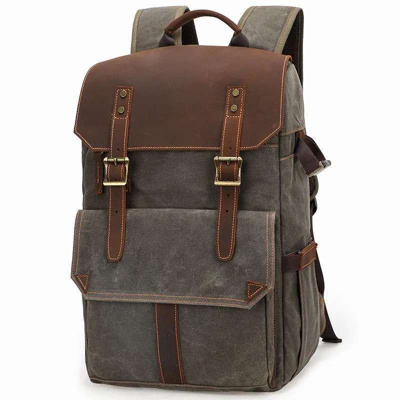 Retro Style Canvas Large Capacity Shock-resistant Travel Waterproof Camera Backpack