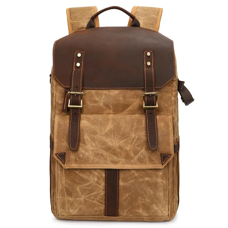 Retro Style Canvas Large Capacity Shock-resistant Travel Waterproof Camera Backpack