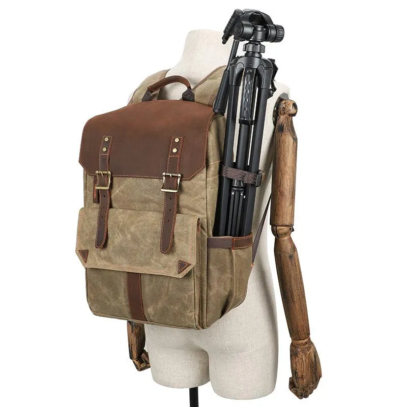 Retro Style Canvas Large Capacity Shock-resistant Travel Waterproof Camera Backpack