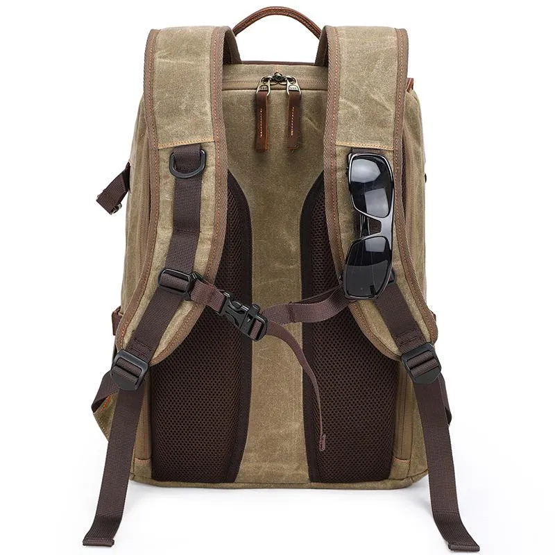 Retro Style Canvas Large Capacity Shock-resistant Travel Waterproof Camera Backpack