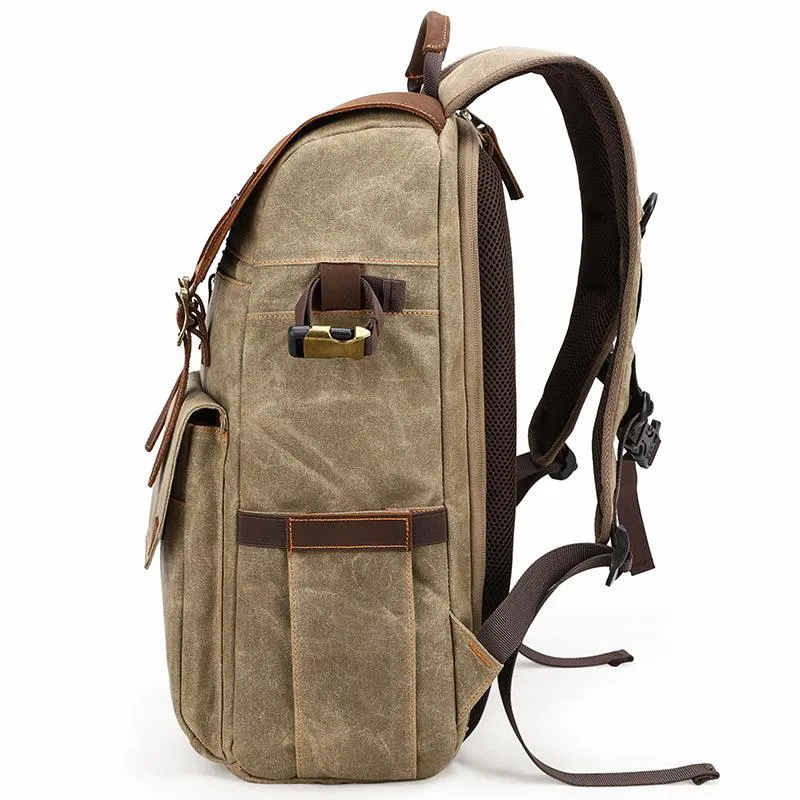 Retro Style Canvas Large Capacity Shock-resistant Travel Waterproof Camera Backpack