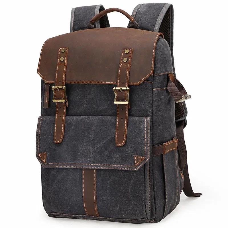 Retro Style Canvas Large Capacity Shock-resistant Travel Waterproof Camera Backpack