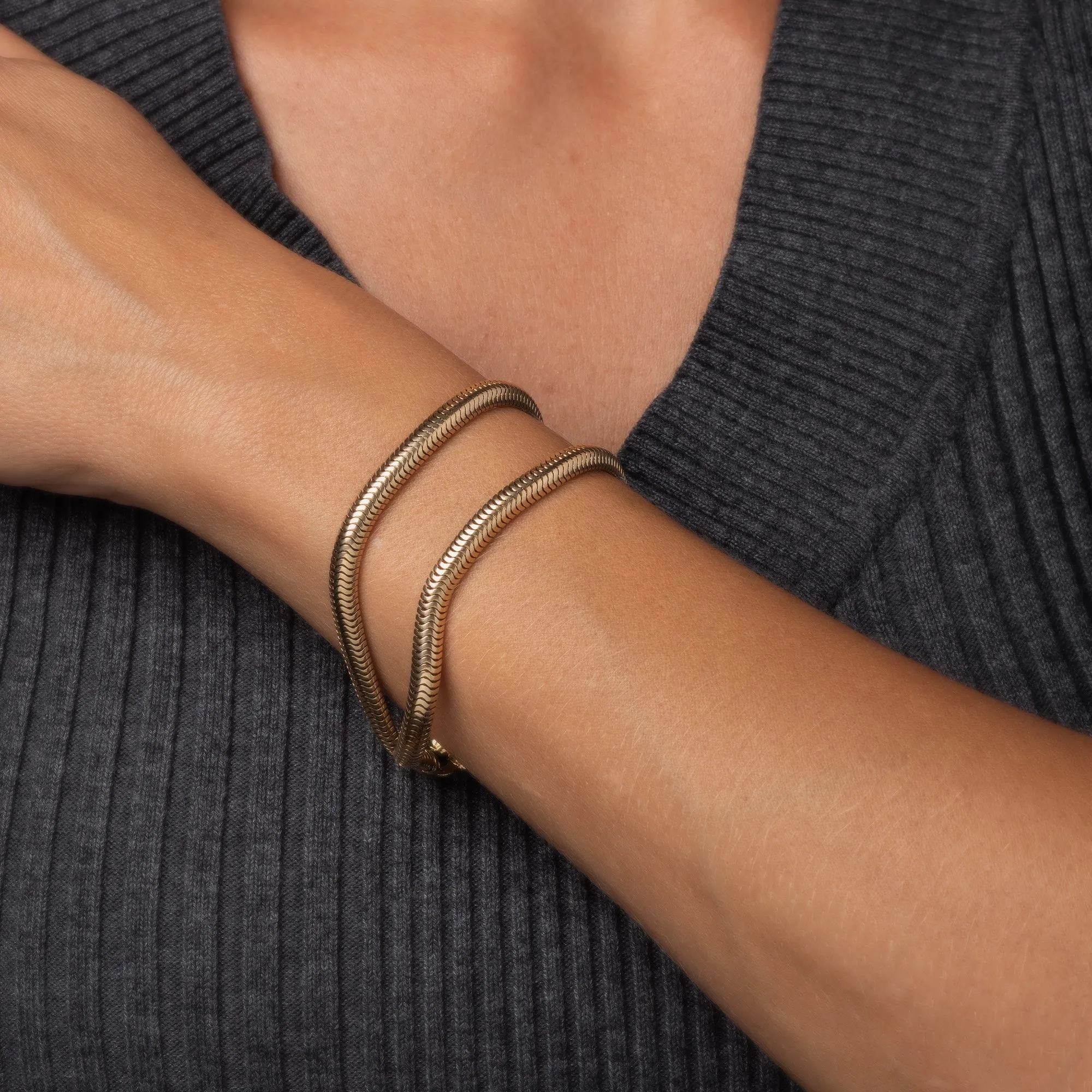 Retro Vintage Double Snake Bracelet 10k Yellow Gold 7" Length Fine Jewelry