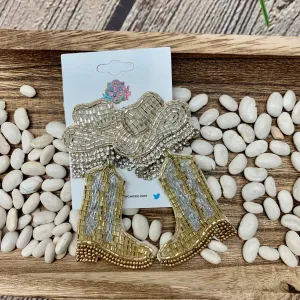 Rhinestone Cowgirl Earrings - White/Gold