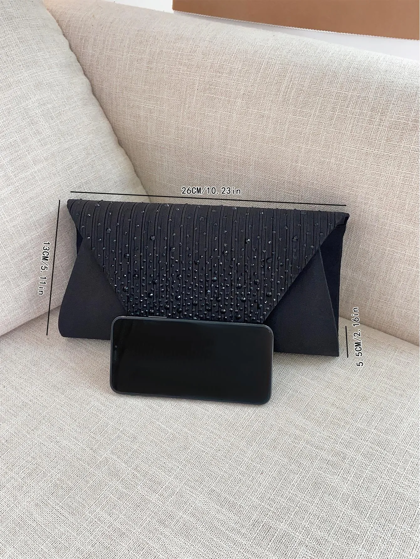Rhinestone Detail Flap Square Bag - Black- FD ⚡