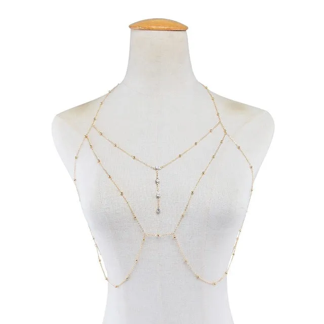 Rhinestones Tassel Sexy Cross Body Chain