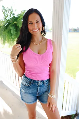 Ribbed Seamless Bra Padded V-Neck Tank Top "Bright Mauve"