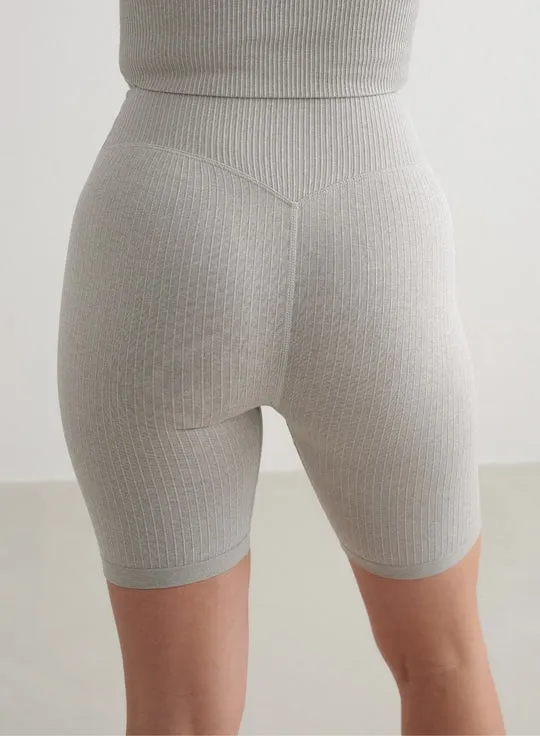 Ribbed Seamless Midi Biker Short | Grey Melange