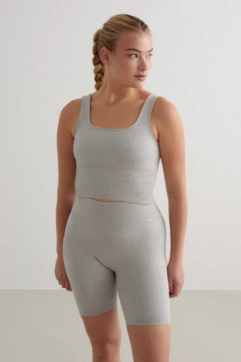 Ribbed Seamless Midi Biker Short | Grey Melange