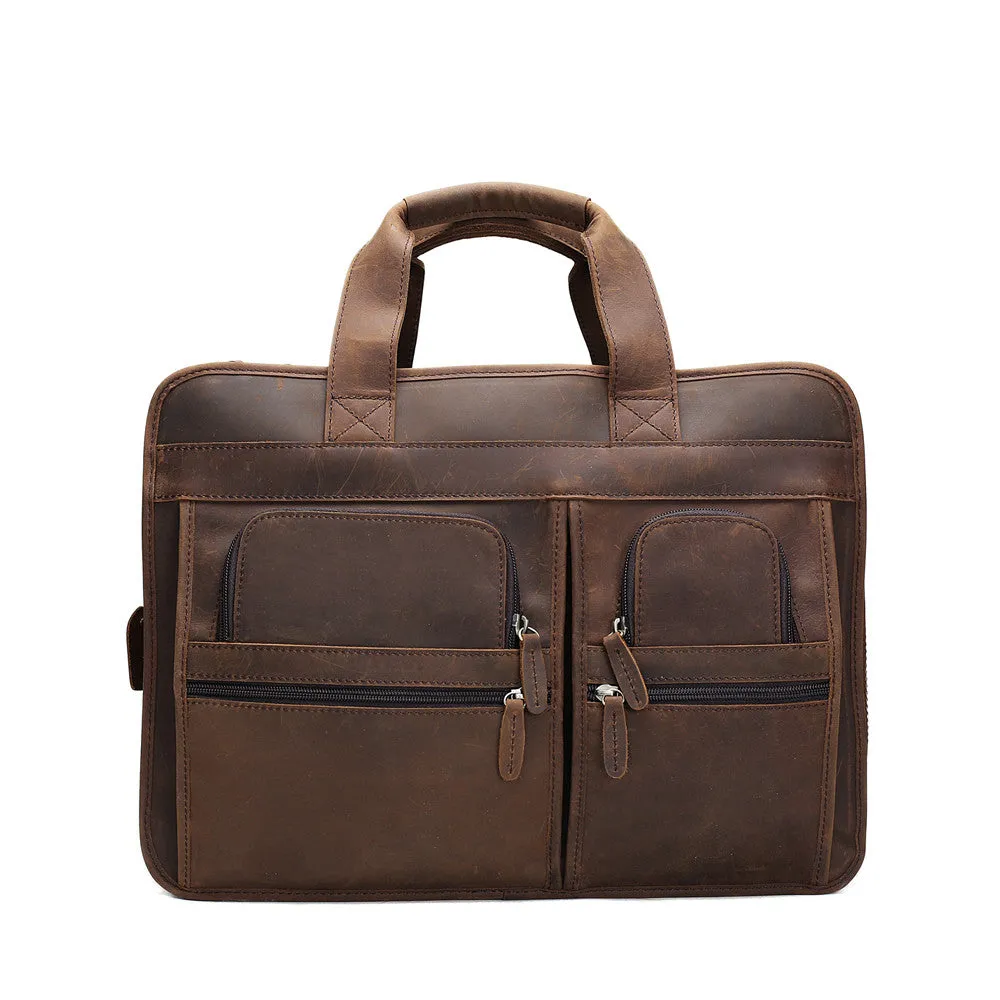 ROCKCOW Handmade Genuine Leather Laptop Briefcase Messenger Bag DZ11