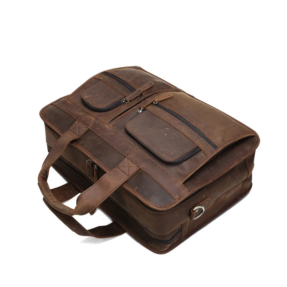 ROCKCOW Handmade Genuine Leather Laptop Briefcase Messenger Bag DZ11