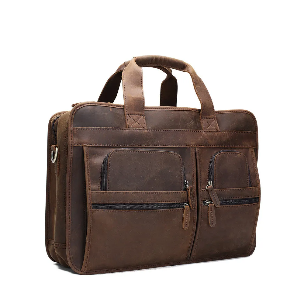 ROCKCOW Handmade Genuine Leather Laptop Briefcase Messenger Bag DZ11