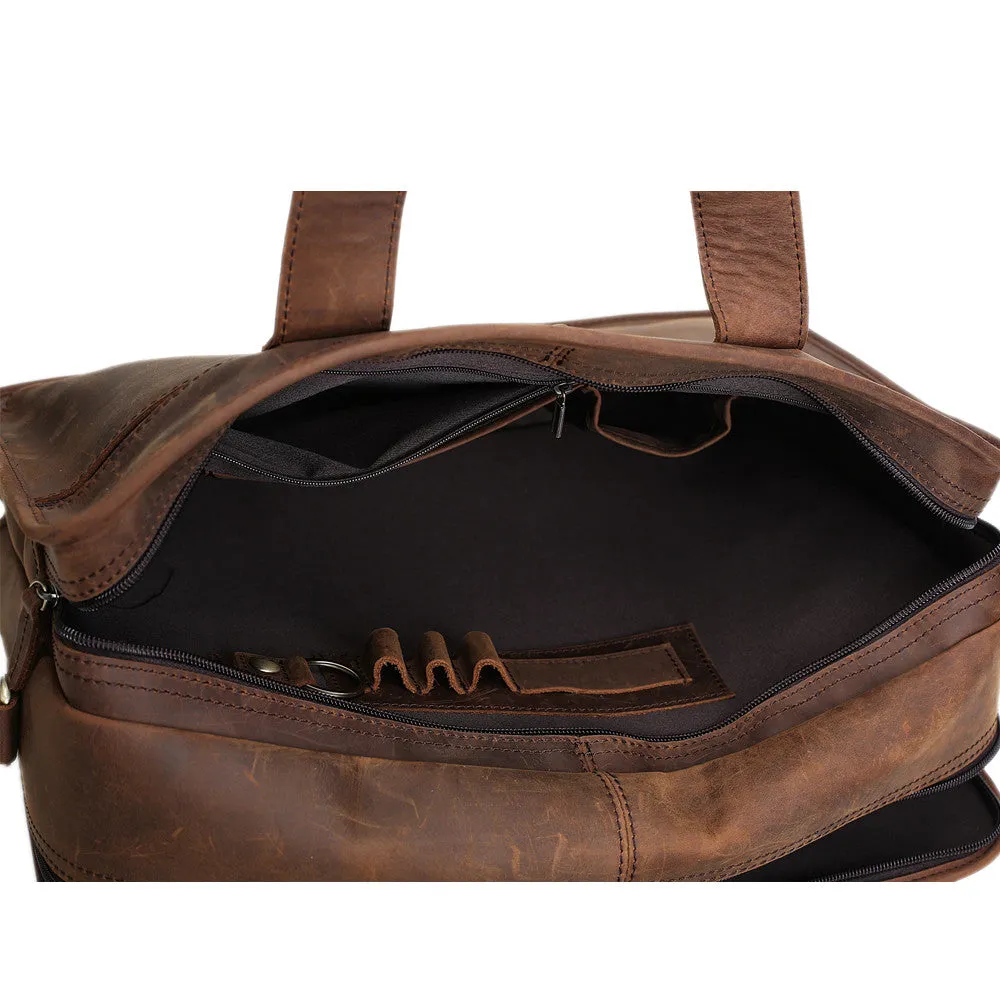 ROCKCOW Handmade Genuine Leather Laptop Briefcase Messenger Bag DZ11