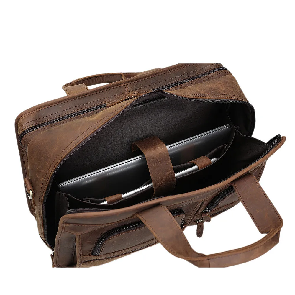 ROCKCOW Handmade Genuine Leather Laptop Briefcase Messenger Bag DZ11