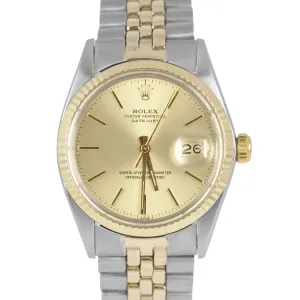 Rolex DateJust 36mm Champagne 18K Yellow Gold Stainless Two-Tone Watch 16013