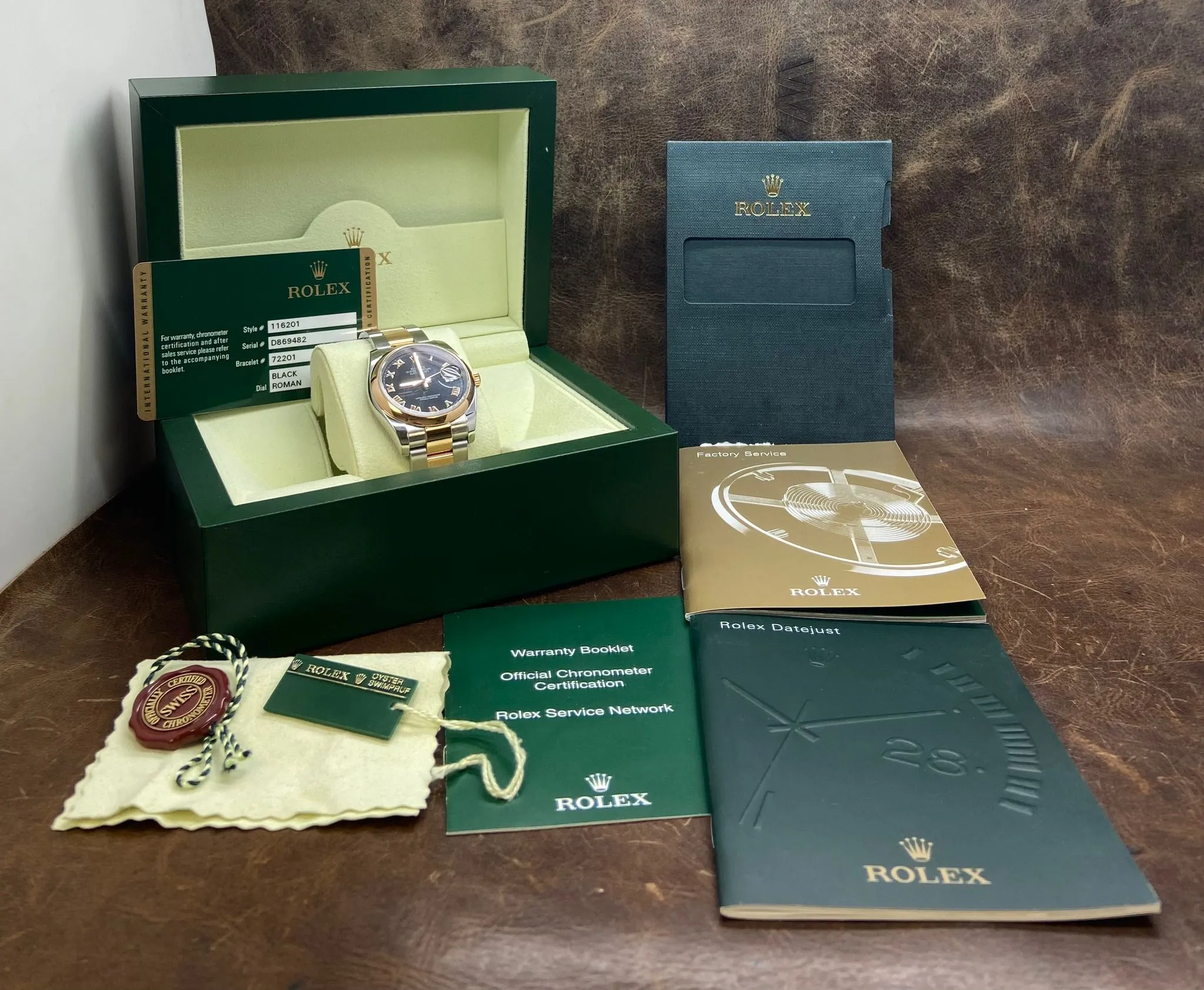 Rolex Datejust 36mm Steel & Rose Gold 116201 Black Roman Dial Automatic Watch
