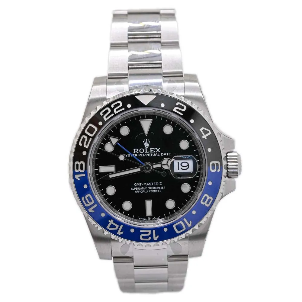 Rolex Mens GMT Master II Stainless Steel 40mm Black Dot Dial Watch Reference #: 126710BLNR