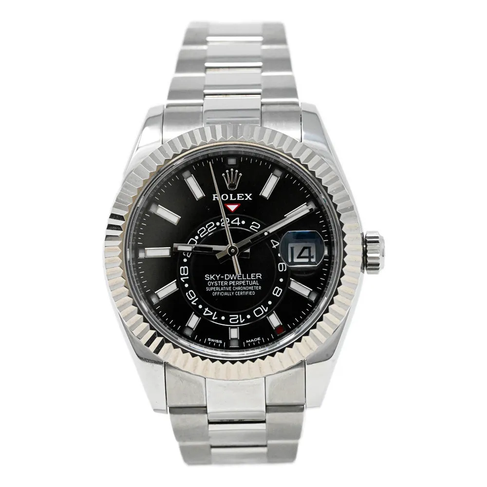 Rolex Mens Sky-Dweller Stainless Steel 42mm Black Stick Dial Watch Reference #: 326934