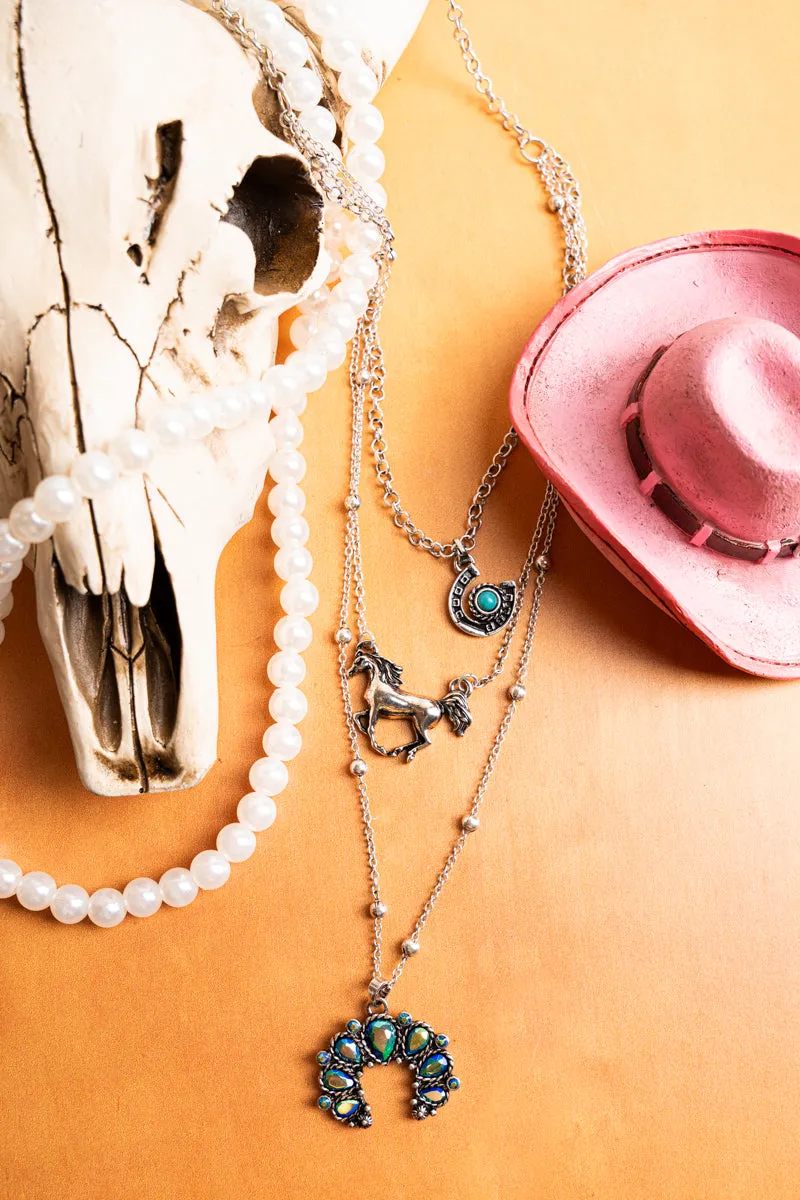 Saddle Ridge Turquoise Silvertone Layered Necklace