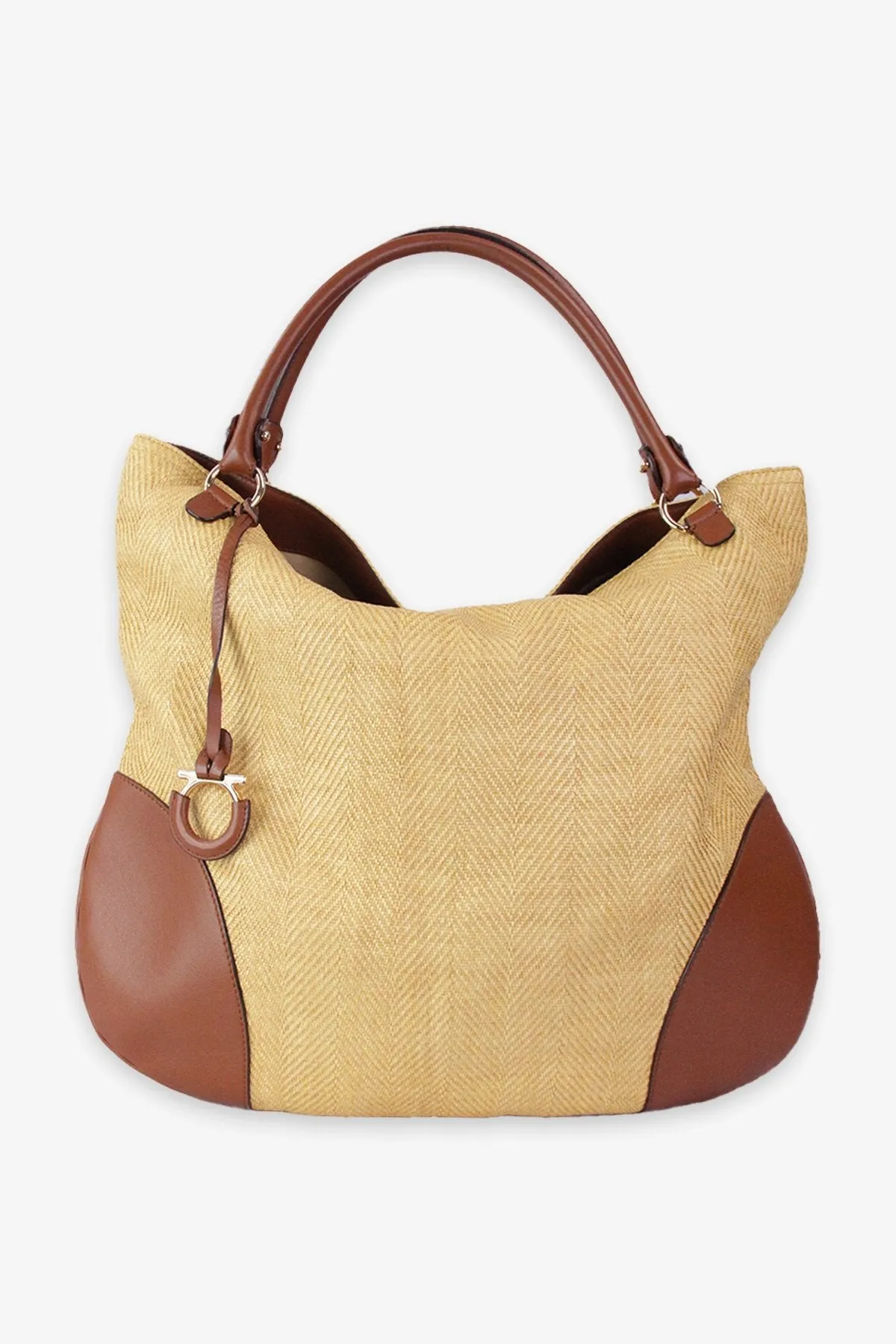 Salvatore Ferragamo Leather Trimmed Straw Tote