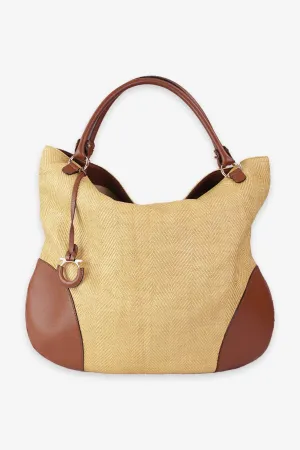 Salvatore Ferragamo Leather Trimmed Straw Tote