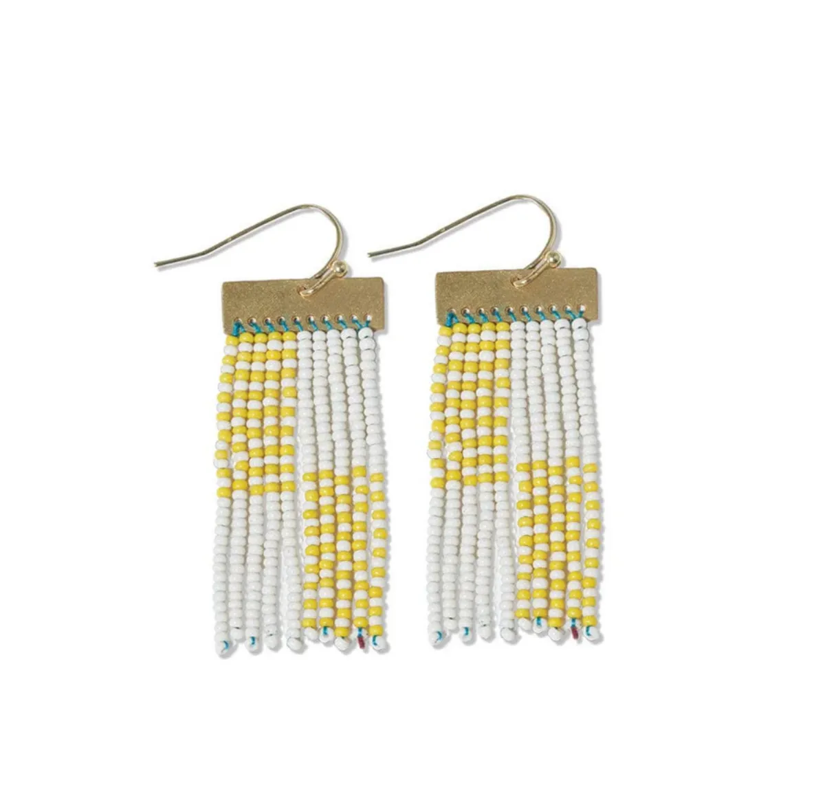 Scout Rectangle Hanger Blocks With Stripes Beaded Fringe Earrings Lemon