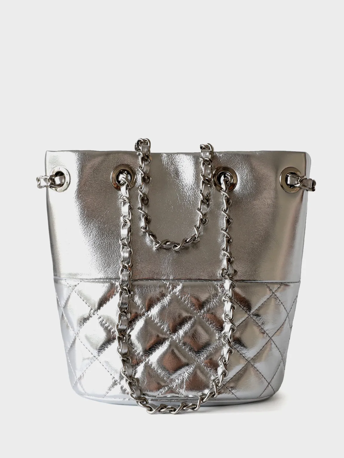 Silver Chain Strap Calfskin Lattice Shoulder Bag Diamond-quilted Tote Bag