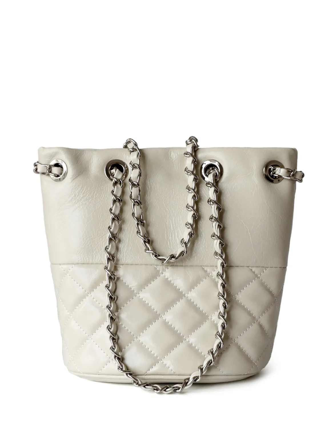 Silver Chain Strap Calfskin Lattice Shoulder Bag Diamond-quilted Tote Bag