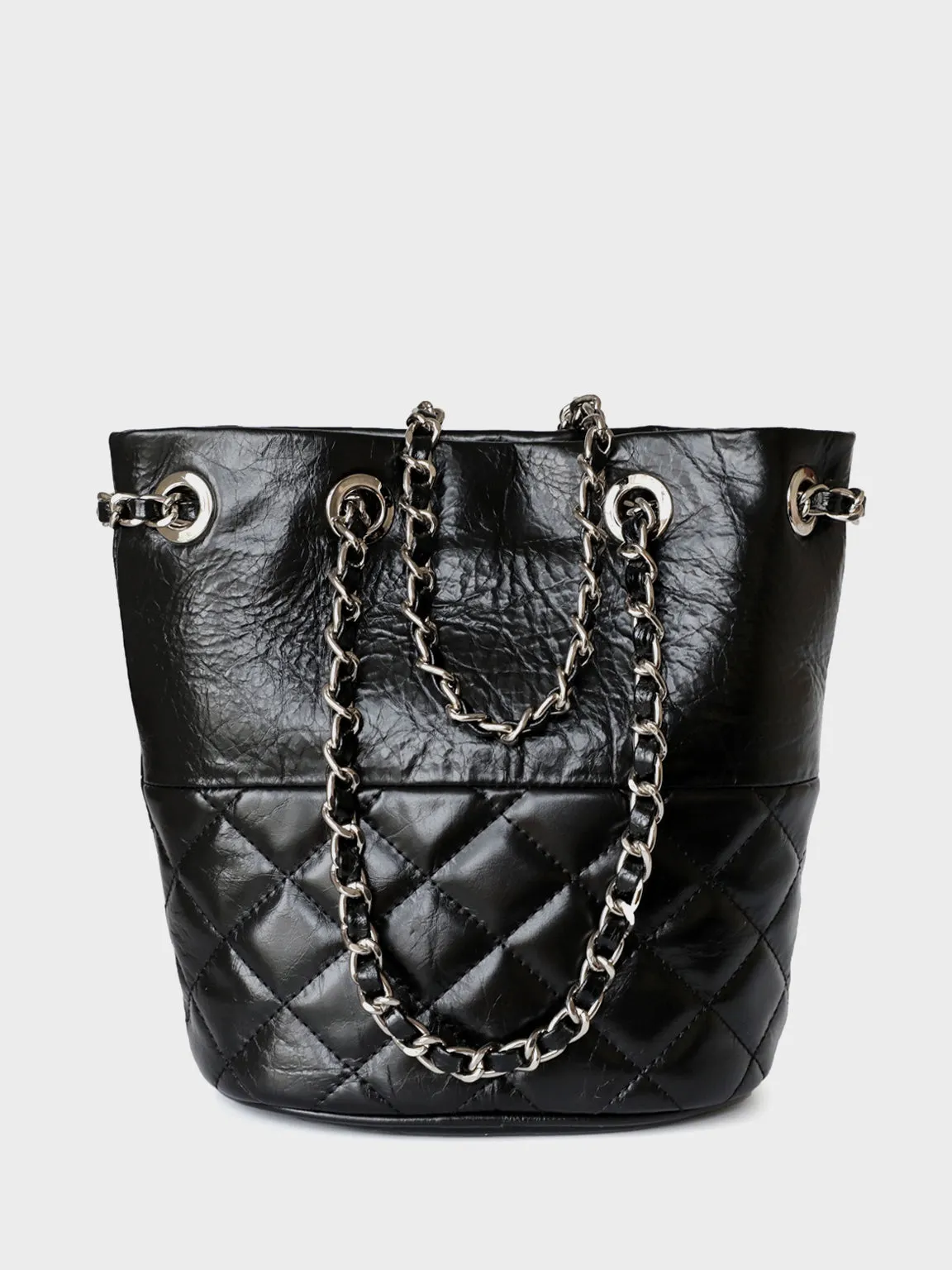 Silver Chain Strap Calfskin Lattice Shoulder Bag Diamond-quilted Tote Bag