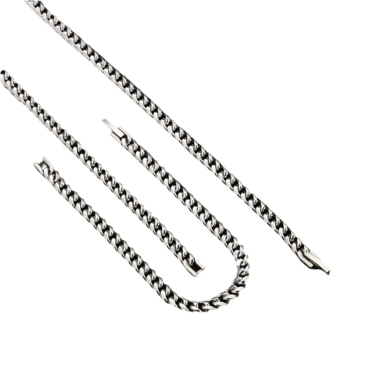 Silver Cuban Chain Jewelry Set