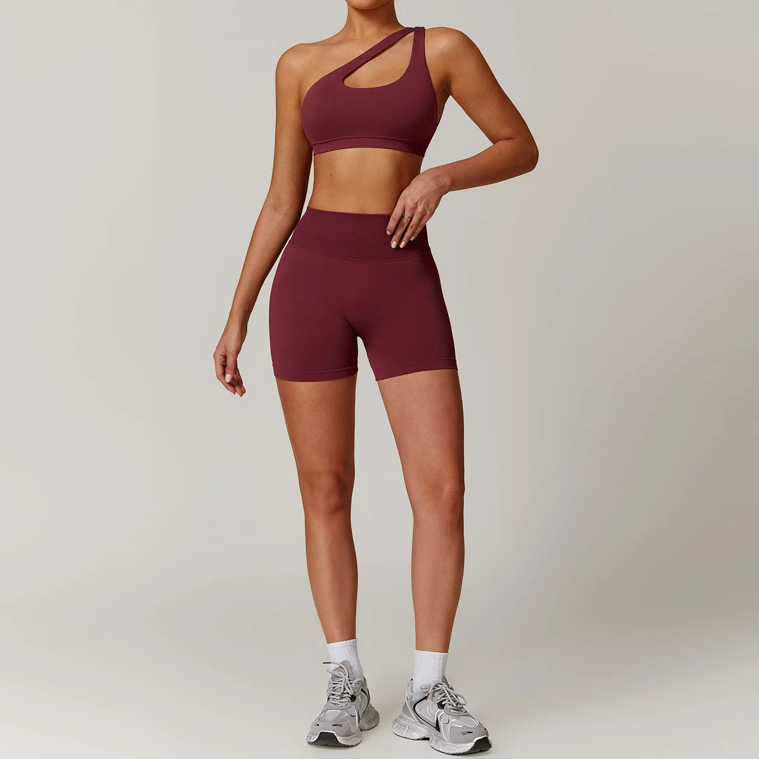 Slant Shoulder Bra Shorts Set
