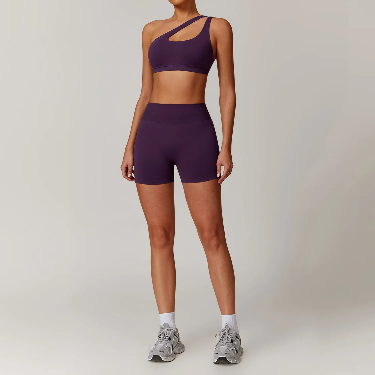 Slant Shoulder Bra Shorts Set