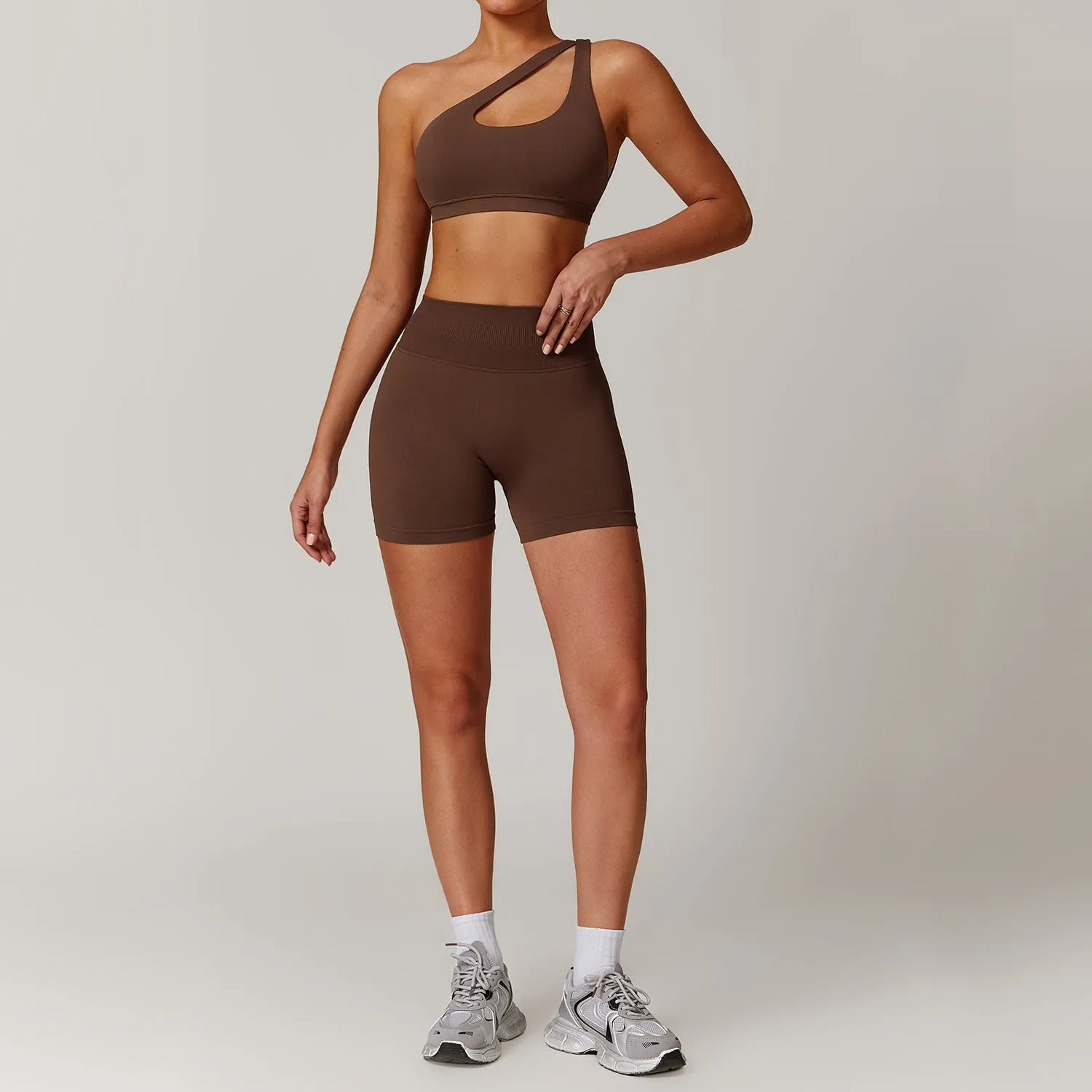 Slant Shoulder Bra Shorts Set