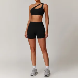Slant Shoulder Bra Shorts Set