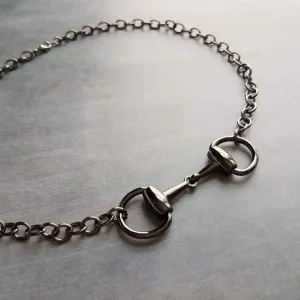 Snaffle Bit Necklace, chunky gunmetal chain, silver black necklace, horse necklace, D ring, thick chain, black snaffle, equestrian necklace